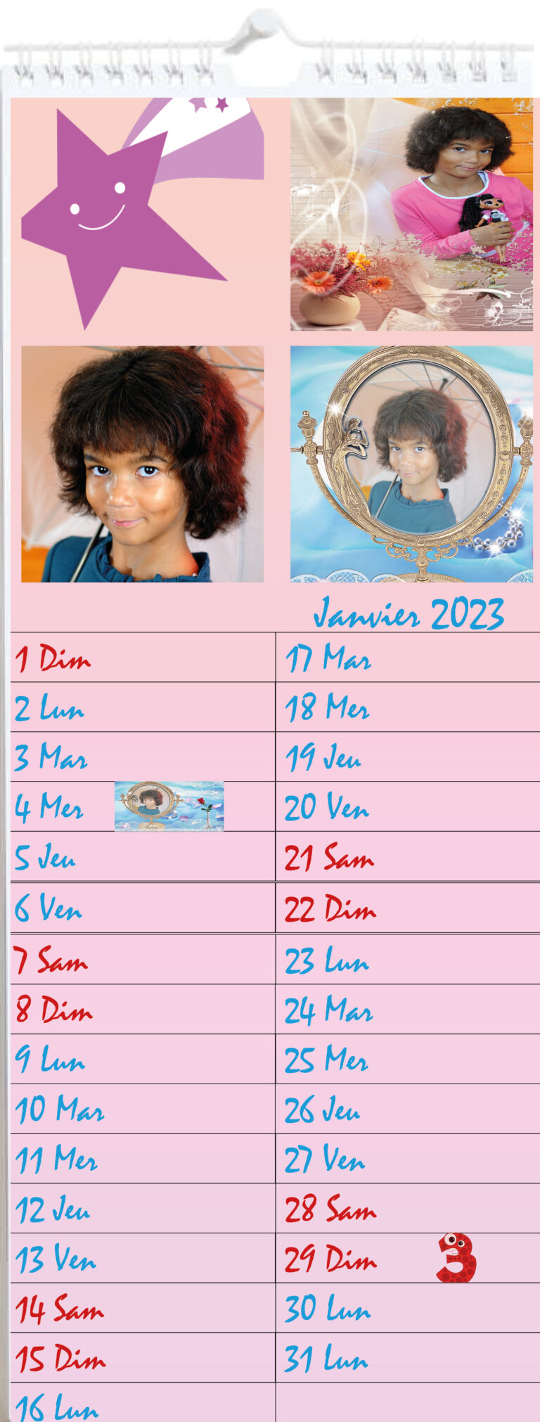 Calendrier Photo Mural Long , taille  ( 15 x 40 cm ) année 2023.