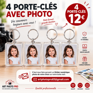 Porte-clefs photo-Plexi-Pour photo 3,5 x 4,5cm Pack de quatre