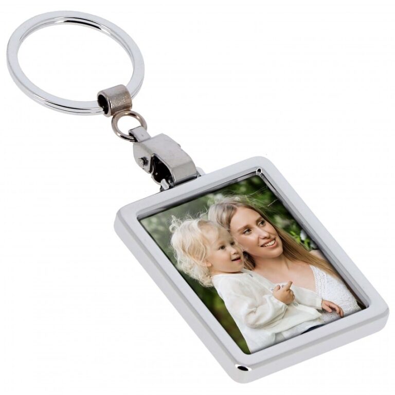 Porte-clef photo rectangle – Métal – Pour photo 3,5×4,5cm – livré en sachet transparent individuel