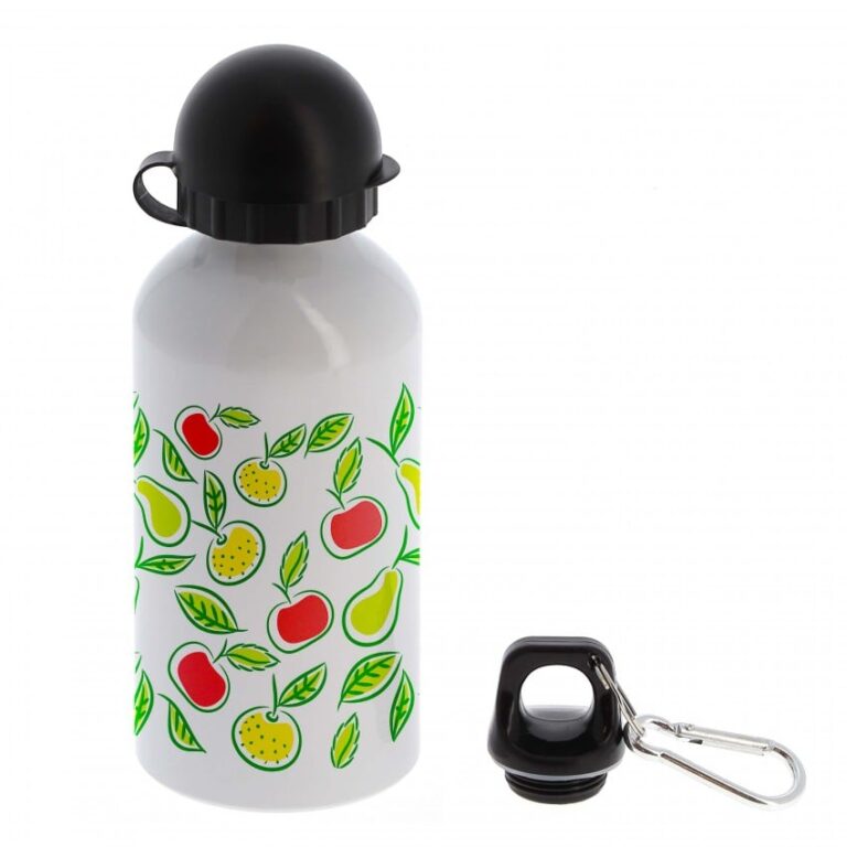 Gourde 500ml EN Aluminium blanc – Embout buccal à pression, couvercle, bouchon à vis et mousqueton