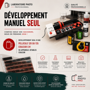 Developpement seul d'une pellicule 120 ou 135 couleur C41 ou appareils jetables couleur