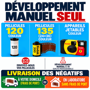 Developpement seul d'une pellicule 120 ou 135 couleur C41 ou appareils jetables couleur
