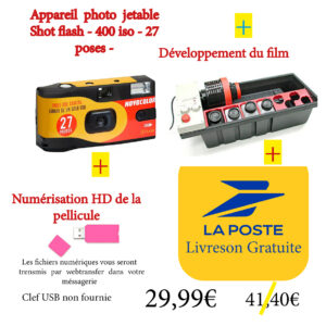 Appareil Jetable Novocolor 27 vues couleur  développement compris  et numérisation HD du  Film