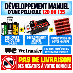 Developpement pellicule 120 et 135 ( 24 x 36 ) et appareils photo jetables couleur avec numérisation HD (sans récupération des négatifs)